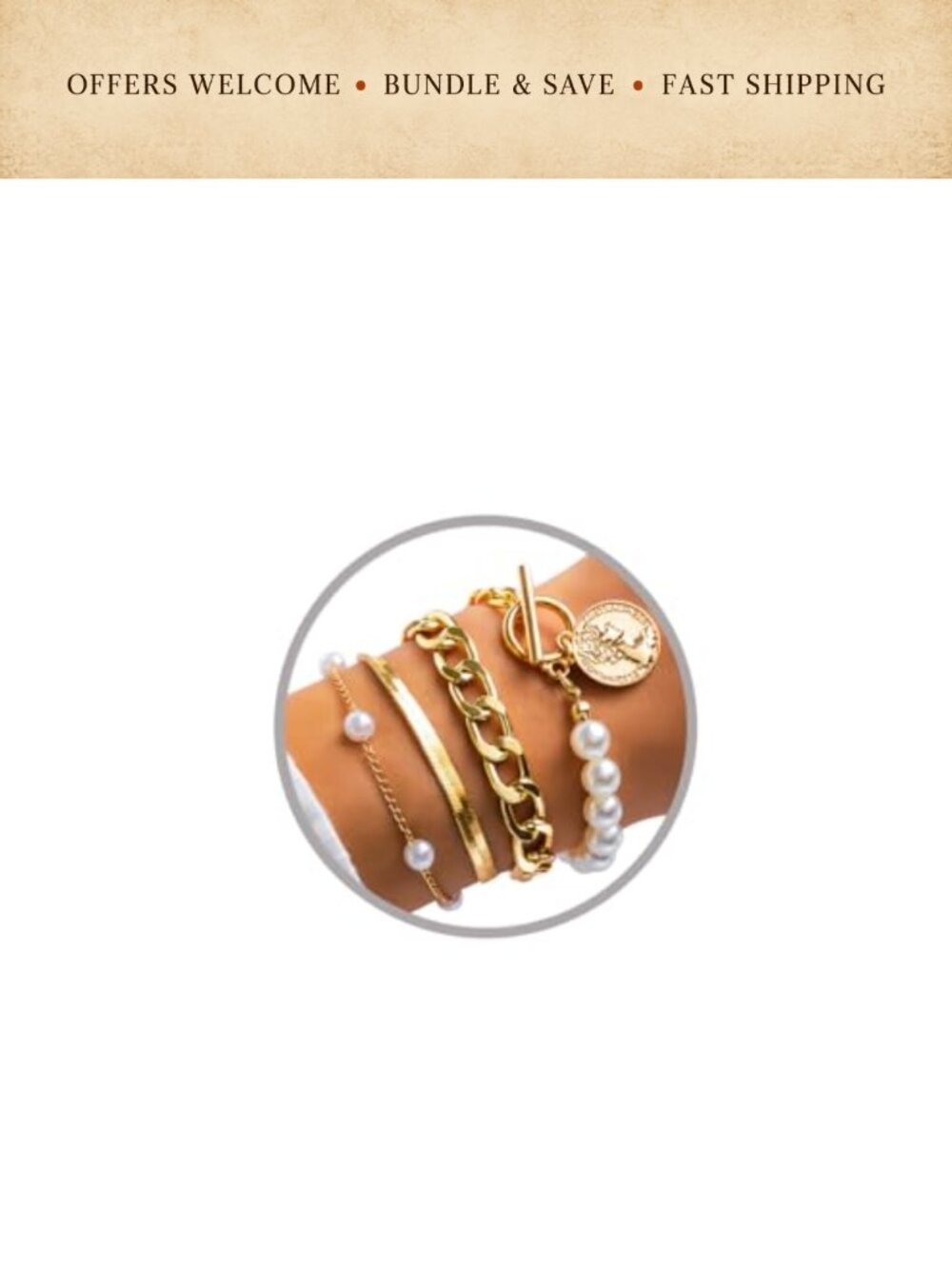 Chunky Stackable Pearl Bracelet Set Alloy Snake Chain Women Layered